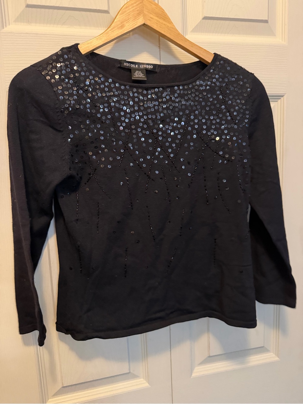 Nicole Studio Black Sequin Long-Sleeve Tee petite size